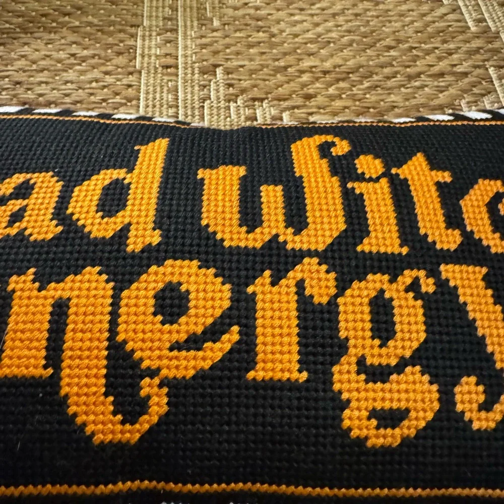 Viral Halloween Home Decor Black and Orange 'Bad Witch Energy' Pillow